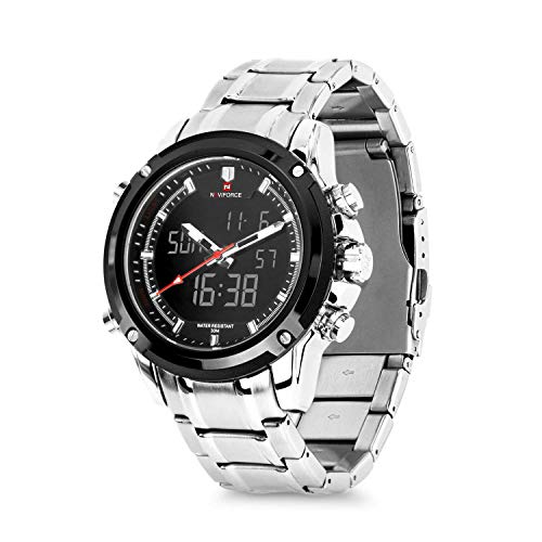 Business Mens Analog Digital Watch, Quartz Dual Time Zone Electronic Watches Waterproof Heavy Wristwatch with Alarm Stopwatch
