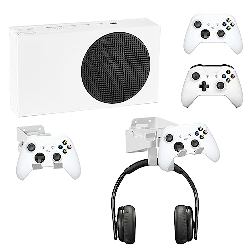 wabracket Wall Mount Holder Bundle for XBOX Series S/One S/Xbox Series X, Double Controller Bracket with Charging Hole & Earphone Wall Mount, Space Saving Design with Charging Cable(White)