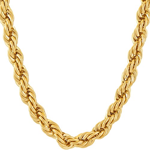 LIFETIME JEWELRY 7mm Rope Chain Necklace 24k Real Gold Plated for Men and Women (24 inches, 1 - Gold Plated, 1)