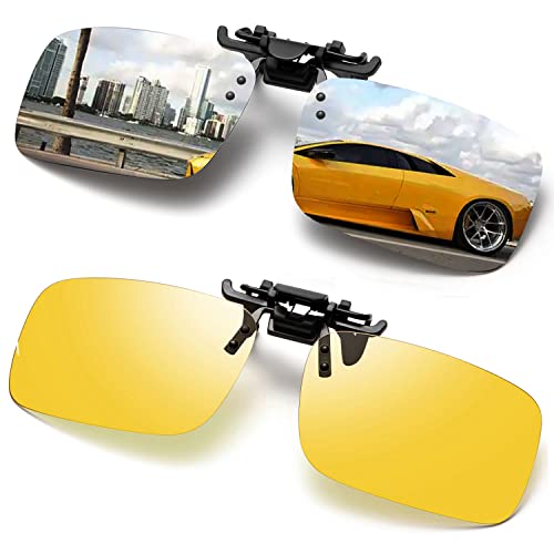 FRAZALA Polarized Clip-on Sunglasses Anti-Glare Driving Glasses for Prescription Glasses (Silver + Night Vision)