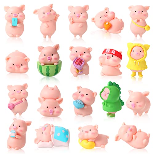 19 Pcs Piggy Miniature Figurines Toys Pink Pig Figure Animal Toys Set Cute Pig Figurine Pig Cake Toppers Mini Garden Miniature Piggy Figurines Landscape Decor for Home Desk Pig Party Decorations