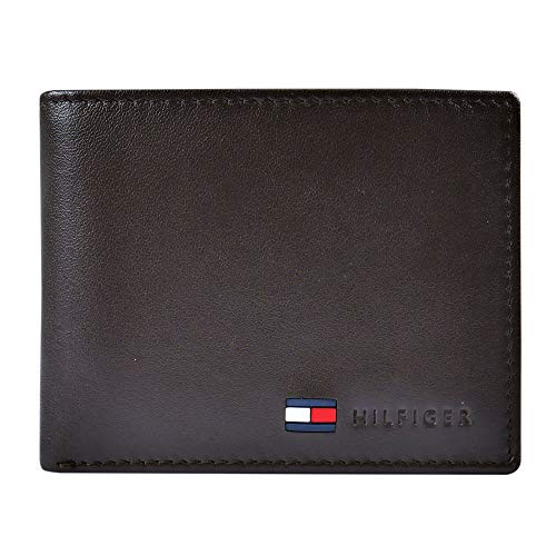 Tommy Hilfiger Men's Leather Wallet - Thin Sleek Casual Bifold with 6 Credit Card Pockets and Removable ID Window, British Brown