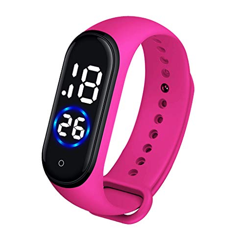 Unisex Silicone LED Digital Creative Touch Screen Sport Watch Jelly Gel Silicon Sports Bracelet (Hot Pink)