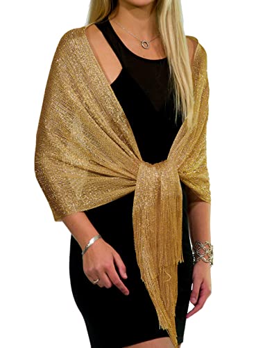 Shawls and Wraps for Evening Dresses, Metallic Sparkle Womens Wedding Gold Shawl