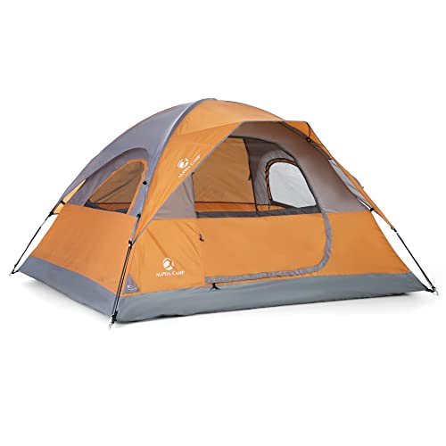 ALPHA CAMP 3/4 Person Camping Dome Tent with Carry Bag, Lightweight Waterproof Portable Backpacking Tent for Outdoor Camping/Hiking - 7' x 8' Orange