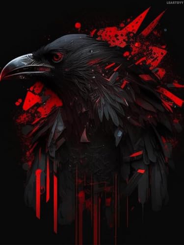 LEARTDYY Black Raven Birds Diamond Painting Kits for Adults, 5D DIY Round Full Drill Cross Stitch Crystal Rhinestone Embroidery Paintings Arts Crafts 12x16inch
