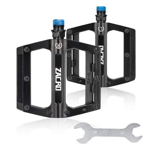 Zacro Mountain Bike Pedals with 2 High-Speed DU Sealed Bearings, Bike Pedals of 9/16 Inch, Aluminum Bicycle Flat Pedals, Non-Slip and Durable Pedals for MTB BMX Road City Curiser Bikes with Wrench