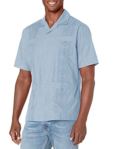 Cubavera Men's Guayabera For Men Embroidered Shirt, Short Sleeve Button Down, Comfortable Fit (Size Small - 5X Big & Tall), Blue Bell, Large