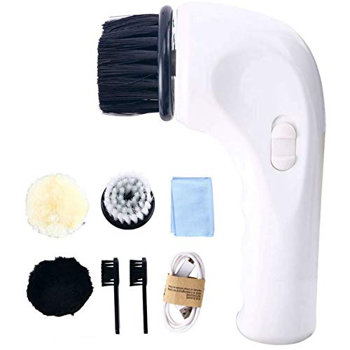 Electric Shoe Polisher Brush, Shoe Buffer Kit Shoe Shiner Dust Cleaner Portable Leather Care Kit for Shoes, Bags, Sofa (White)