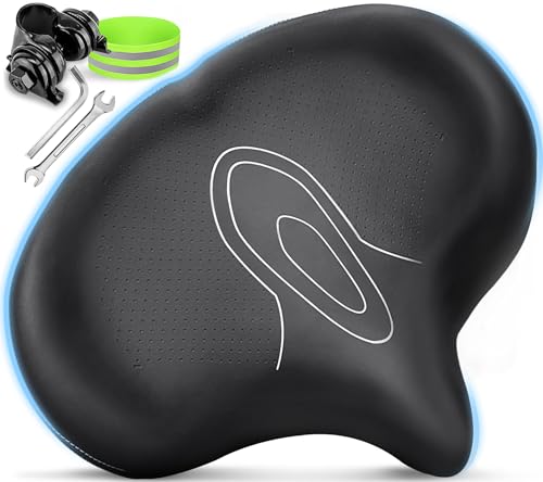 YODOTE Oversized Bike Seat - Extra Wide Bicycle Seat Wing Ergonomic Design Gel Comfortable Memory Foam Bike Saddle Replacement for Peloton Bike, Stationary Bike, Road Bike, Cruiser and Exercise Bike