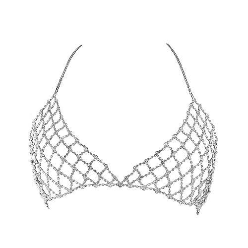 Cuier Sexy Body Chains Silver Rhinestone Bra Belly Chain Jewelry Bikini Beach Rave Party Body Accessory For Women Girls