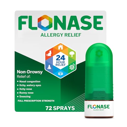 Flonase Allergy Relief Nasal Spray, 24 Hour Non Drowsy Allergy Medicine, Metered Nasal Spray - 72 Sprays - Fall and Seasonal Allergy Relief