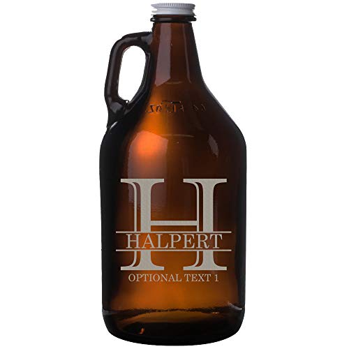 Spotted Dog Company Personalized Etched 64oz Amber Glass Beer Growler - Customized Engraved Gifts for Men - Beer Gifts for Men - Groomsmen Gifts, Halpert