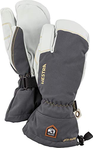 Hestra Army Leather Gore-Tex - Waterproof, Long-Cuffed 3-Finger Snow Glove for Skiing, Snowboarding and Mountaineering - Grey - 9