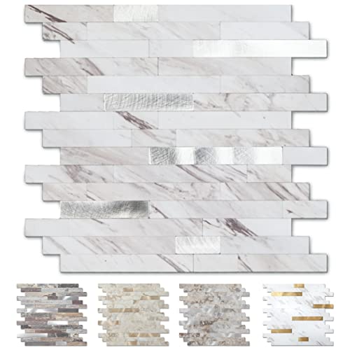 Yipscazo 10-Sheet Peel and Stick Stone Metal Tile Backsplash, Stick on Tiles for Backsplash Kitchen, Bathroom (12'' X 12'', Carla)