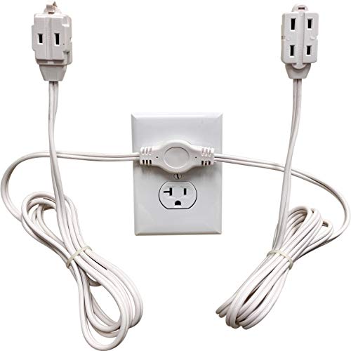 W4W, Twin Extension Cord Power Strip - 12 Foot Cord - 6 feet on Each Side - Flat Head (Wall Hugger) Outlet Plug - 6 Polarized Outlets with Safety Cover