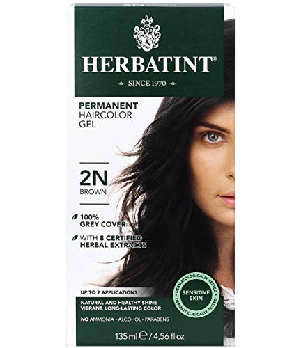 Herbatint Permanent Haircolor Gel, 2N Brown, Alcohol Free, Vegan, 100% Grey Coverage - 4.56 oz