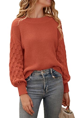 PRETTYGARDEN Women's 2023 Winter Pullover Sweater Casual Long Sleeve Crewneck Loose Chunky Knit Jumper Tops Blouse (Orange,X-Large)