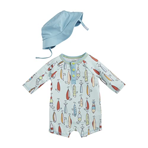 Mud Pie baby boys Mud Pie Rashguard Swimsuit and Hat Set, Fishing Lure, 6-9 Months US