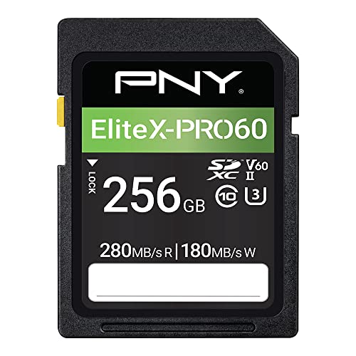 PNY 256GB EliteX-PRO60 UHS-II SDXC Memory Card - 280MB/s Read, U3, V60, 4K UHD, Full HD, UHS-II for Professional Photographers & Content Creators, DSLR & Mirrorless Cameras &Advanced Video Cameras