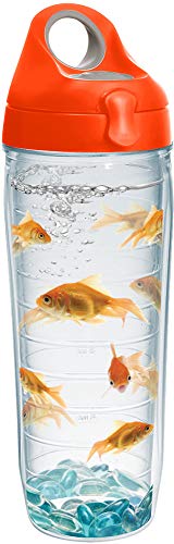 Tervis Goldfish Made in USA Double Walled Insulated Tumbler Travel Cup Keeps Drinks Cold & Hot, 24oz Water Bottle - Orange Lid, Classic