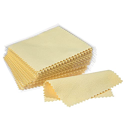 CATIFLIN 100pcs Premium Jewelry Cleaning Cloth, Silver Polishing Cloth Individually Wrapped, for Sterling Silver, Gold, Brass, Silverware, Coin, Ring, Watch and More (Yellow, 3.15' x 3.15')