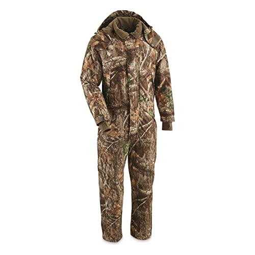 Guide Gear Men's Dry Waterproof Hunting Coveralls with Hood, Insulated Camo Hunt Overalls, Realtree Edge, XL