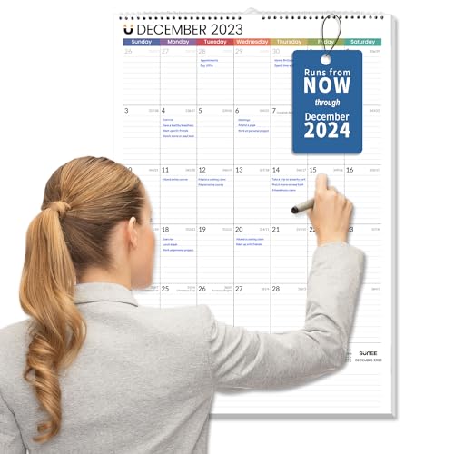 SUNEE 2024 Large Wall Calendar (22.75'x15.5') with Lines, Monthly Calendar from Now to December 2024, Vertical Large Monthly Family Calendar 2024 for Wall, Classic