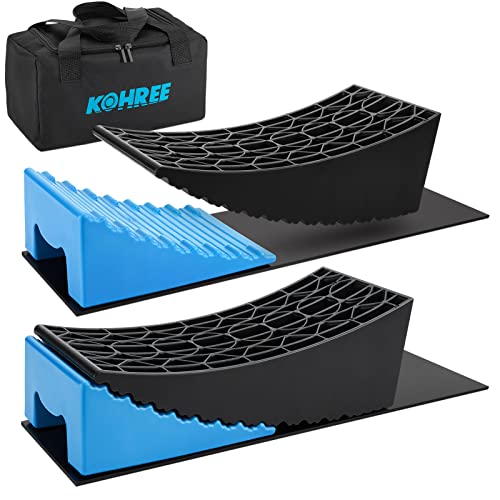 Kohree Camper Leveler, Up to 35,000 lbs, Upgrade 2 Packs Durable RV Curved Levelers with 2 Blue Chocks, 2 Non-Slip Mats, 1 Carrying Bag, Rv Accessories for Travel Trailers, Easy to Use