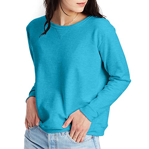 Hanes Women's EcoSmart Crewneck Sweatshirt, Bold Blue Heather, Large