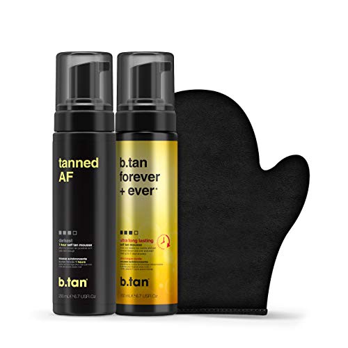 b.tan Besties Bundle | Darkest & Ultra Long Lasting Self Tan Mousse with Self Tanning Mitt Applicator, 1 Hour Sunless Tanner, Fast Self Tan, No Fake Tan Smell, No Added Nasties, Vegan & Cruelty Free