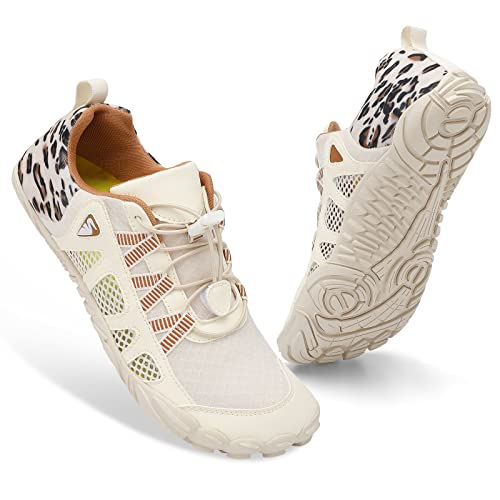 XIHALOOK Water Shoes Womens Quick Dry Sports Swim Aqua Shoes Barefoot for Diving Boating Beach Camping Beige Leopard, 6.5 Women/5 Men