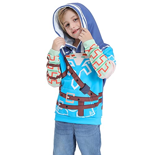 BEDJIMI Kids Link Hoodie Link Cosplay Hoodies Sweatshirt Halloween Toon Link Cosplay Costumes for Boys Blue