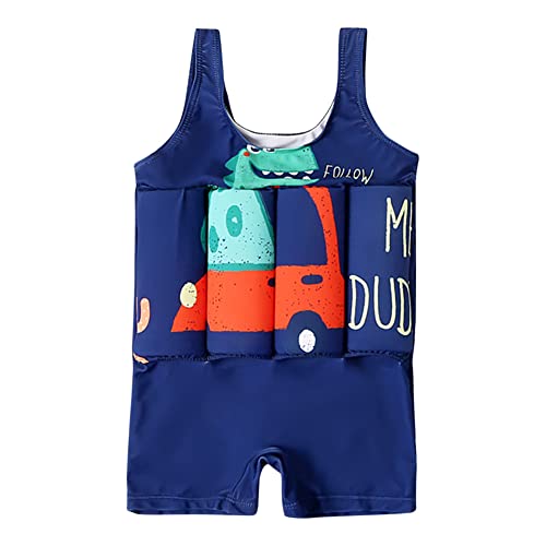 Kids Baby Boys Girls Float Suit with Adjustable Buoyancy Dinosaur Floatation Swimsuit Floating Swimwear Bathing Suit Toddler Swim Vest with 8 Removable Buoyancy Sticks Dark Blue Dinosaur 18-24 Months