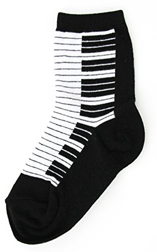 Foot Traffic, Cute & Quirky Piano Socks for Youth, Black & White (Sizes 12-5Y)