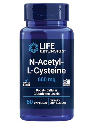 Life Extension N-Acetyl-L-Cysteine (NAC), immune, respiratory, liver health, NAC 600 mg, potent antioxidant support, free-radicals, easy to absorb, 60 capsules