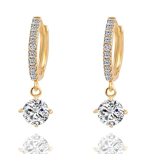 LQJstore Huggie Hoop Earrings,Crystal Rhinestone Ear Stud Earrings Cuff Earrings Huggie Dangle Stud (Gold)