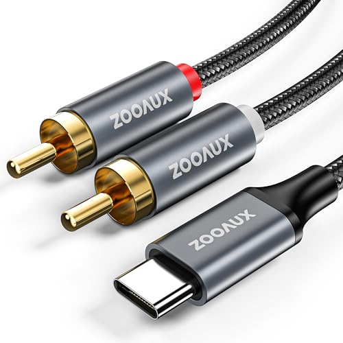 ZOOAUX USB C to RCA Audio Cable, Type C to 2RCA Male Jack Plug Adapter Car Auxiliary Stereo Speaker Amp Cord Compatible with iPhone 15, Samsung S23, Pixel 7 Pro, DVD, Amplifier, Speaker, 4FT