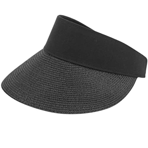 Sun Visor Hats Women Large Brim Summer UV Protection Beach Cap (Black)
