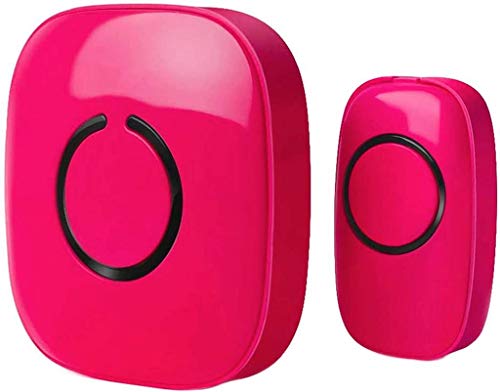 SadoTech Wireless Doorbells for Home, Apartments, Businesses, Classrooms, etc. - 1 Door Bell Ringer & 1 Plug-In Chime Receiver, Battery Operated, Easy-to-Use, Wireless Doorbell w/LED Flash, Pink Red