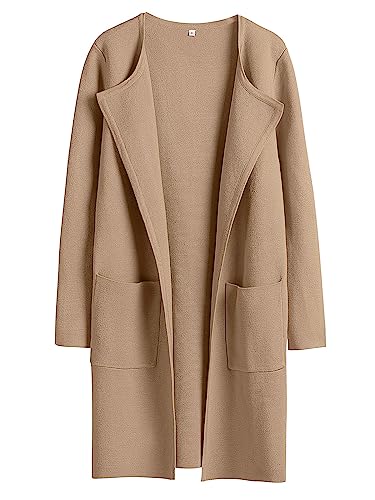 ANRABESS Women's Open Front Chunky Knit Cardigan Fall Long Sleeve Casual Oversized Wool Sweater Jacket Winter Coat Trendy Fashion 2023 Clothes Outfits 715shenxing-L Khaki