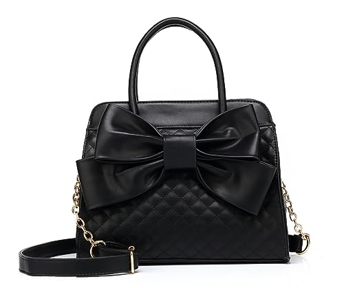 Scarleton Purses for Women, Bow Quilted Handbags Purse, Vintage Faux Leather Crossbody Bags for Women w/Chain Strap, H104801N - Black