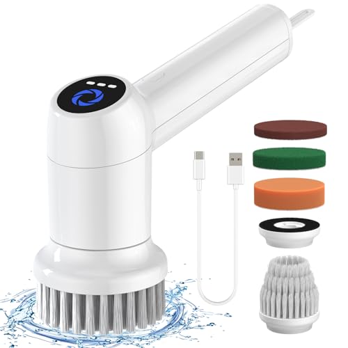 KEUASX Electric Spin Scrubber Cordless Tub and Tile Scrubber, Shower Scrubber for Cleaning with 5 Replaceable Heads, Scrub Brush Cleaner for Bathroom Floor Window Kitchen Sink, Handheld Power Scrubber