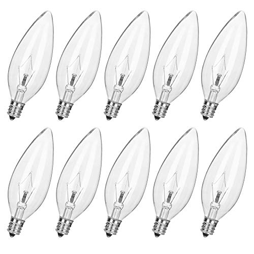 haraqi 10 Pack 60W 120V Candelabra Base E12 CTC Clear Decorative Light Bulbs,Transparent Candle Light Bulbs for Chandeliers, Ceiling Fan Lights, Pendants, Fireplace Appliance Light Bulb