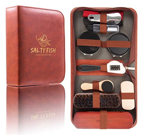 SALTY FISH 12PC Travel Shoe Polish Kit, Leather Shoe Shine Kit for Shoe Care and Cleaning