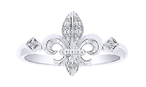 AFFY White Natural Diamond Fleur De Lis Ring in Solid White Gold (0.07 Ct)