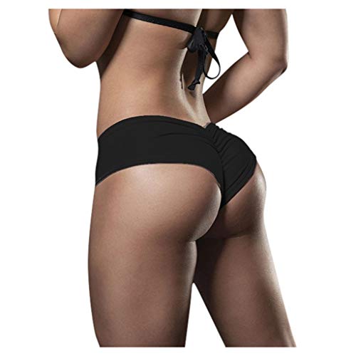 Women's Low Waist Yoga Shorts Gym Workout Ruched Booty Dance Hot Pants Athletic Butt Lifting Sports Leggings Bottoms Black