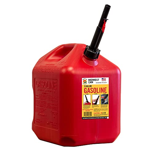 Midwest Can Company 5610 5-Gallon EPA & CARB Compliant Gas Can Fuel Container Jug with Spout and Flame Shield System, Red