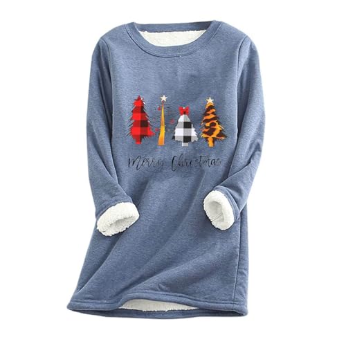 Lightning Deals Clearance Christmas Warm Tops for Women Sherpa Fleece Lined Crewneck Sweatshirt Funny Xmas Tree Graphic Shirt Fuzzy Fluffy Loungewear Amazon Essentials