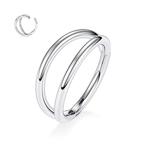 PEAKLINK 18G Double Open Stacked Cartilage Conch Helix Earring Hoop 316L Surgical Steel Septum Nose Rings 10mm Lobe Earrings Unisex Hoop Earrings Septum Piercing Jewelry Silver
